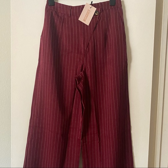 Missguided Wine Pinstripe Wide Leg Pants - Picture 4 of 7